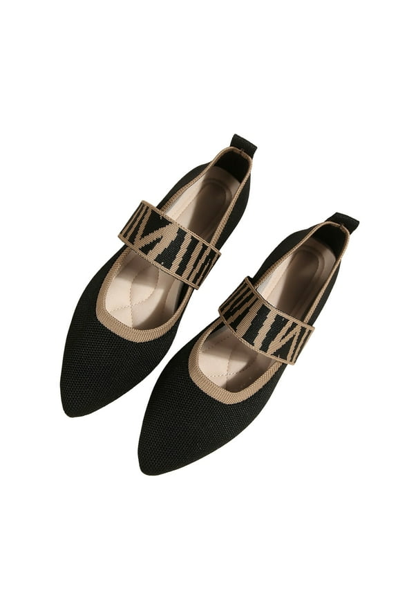 Women's Ballet Flats Pointed Toe with Wide Elastic Strap Arch Support Knit Mesh Slip-On Ballet Shoes for Everyday Wear Lightweight and Breathable (8.5, Black)