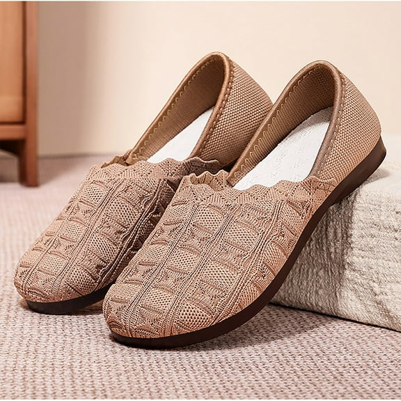 XIMIN Women’s Ballet Wide Width Flat Shoes Dress Shoes Knit Round Toe Slip On Ballerina Walking Flats Shoes Low Wedge Casual Fashion Comfortable Footwear (8, Blue)