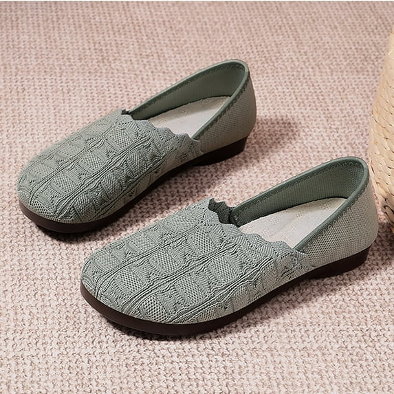 XIMIN Women’s Ballet Wide Width Flat Shoes Dress Shoes Knit Round Toe Slip On Ballerina Walking Flats Shoes Low Wedge Casual Fashion Comfortable Footwear (8, Green)