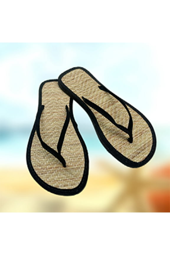 Women's Bamboo Flip Flop Non Slip Lightweight Indoor Summer Beach Sandals Woven Straw Bamboo Slippers Summer Beach Comfy Footwear (8, Black)