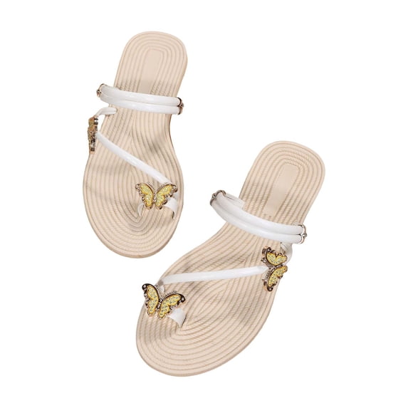 XIMIN Women's Bowknot Flat Sandals - Boho Toe Ring Strappy Flip Flops for Beach Vacation Dressy Walking and Summer Casual Wear (White, 9.5)