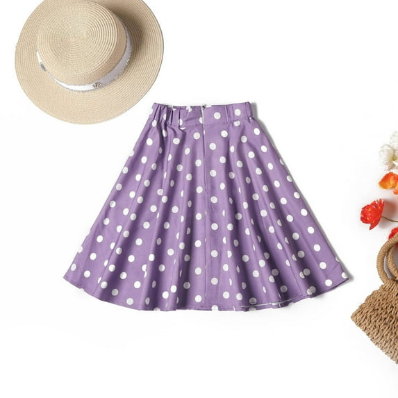 XIMIN Women's Chiffon Polka Dot Skirt Women Summer High Waist Pleated Skater Tennis Floral Ruffle Pleated Skirt Women Korean Harajuku Mini Skirt (7-8 Years, Purple)