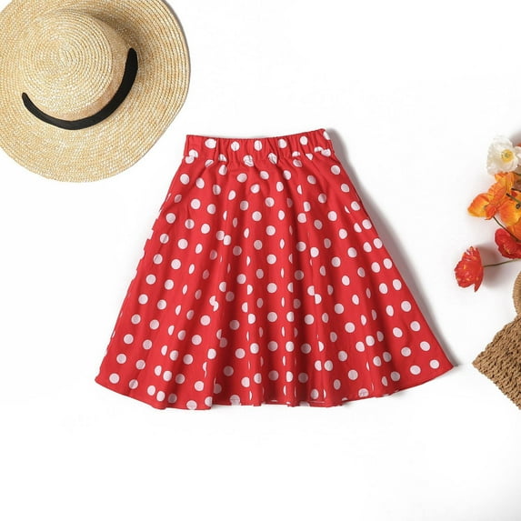 XIMIN Women's Chiffon Polka Dot Skirt Women Summer High Waist Pleated Skater Tennis Floral Ruffle Pleated Skirt Women Korean Harajuku Mini Skirt (7-8 Years, RD2)