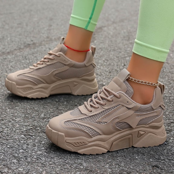 XIMIN Women's Chunky Platform Sneakers Colorblock Stylish Cute Chunky Dad Shoes Slip On Breathable Running Shoes Lightweight Glitter Rhinestone Walking Shoes