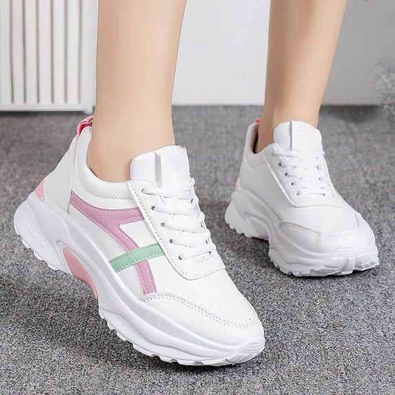 XIMIN Women's Chunky Platform Sneakers Lace-Up Athletic Walking Shoes Fashion Breathable Slip On Chunky Sneakers Versatile Heightening Outdoor Causal Non Slip Shoes