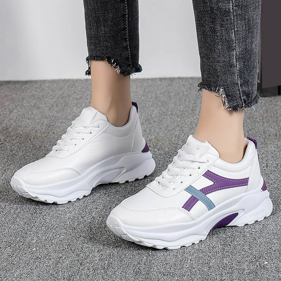 XIMIN Women's Chunky Platform Sneakers Lace-Up Athletic Walking Shoes Fashion Breathable Slip On Chunky Sneakers Versatile Heightening Outdoor Causal Non Slip Shoes