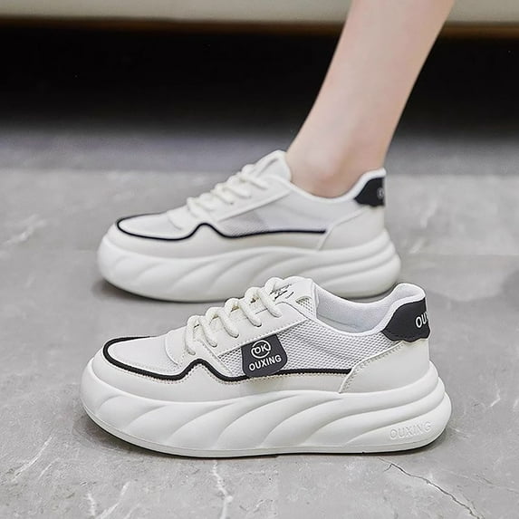 XIMIN Women's Chunky Sole Sneakers Fashion Lightweight Walking Preppy Shoes Casual Dating Wedge Sneakers Comfortable Breathable Non Slip Running Shoes