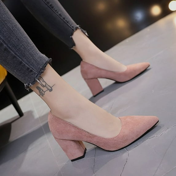 XIMIN Women's Closed Toe Classic Pointed Toe Heels Pumps Heels Chunky Block Heels Low Shoes Business Office Work Heels Shoes Comfortable Footwear (7.5, Red)