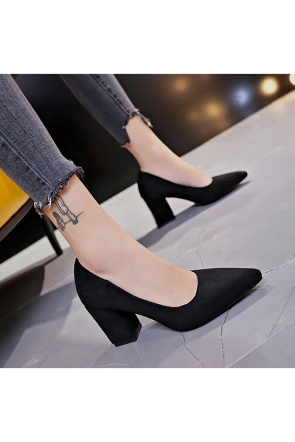 Women's Closed Toe Classic Pointed Toe Heels Pumps Heels Chunky Block Heels Low Shoes Business Office Work Heels Shoes Comfortable Footwear (7.5, Black)