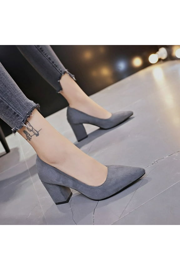 Women's Closed Toe Classic Pointed Toe Heels Pumps Heels Chunky Block Heels Low Shoes Business Office Work Heels Shoes Comfortable Footwear (9, Grey)