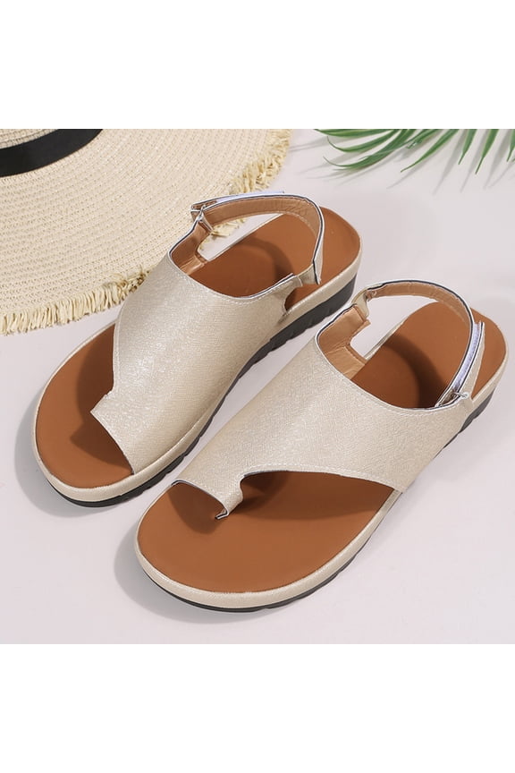 Women's Comfortable Cork Footbed Arch Support Platform Wedge Chunky Heels Sandals with Toe Ring Buckle Strap Casual Dressy Thong Walking Beach Flat Sandals