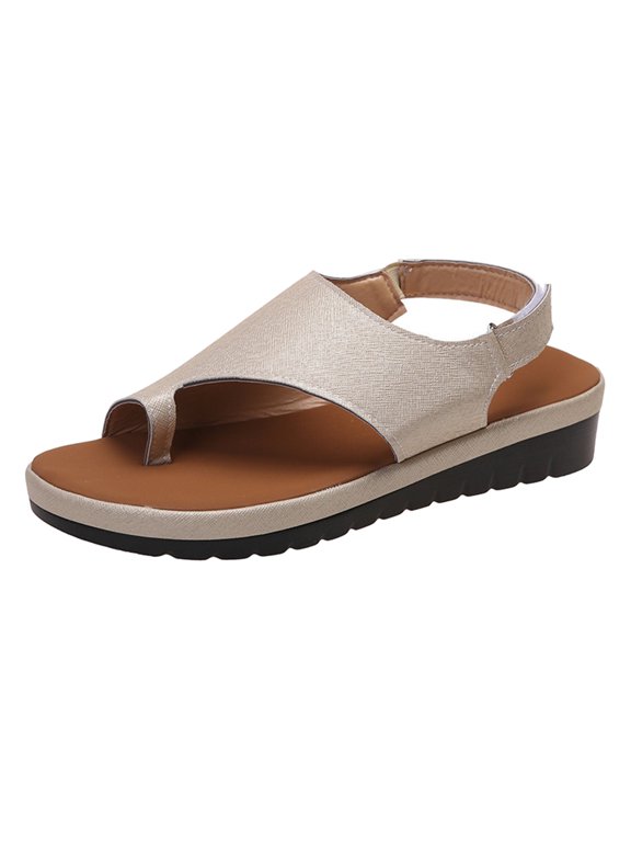 Women's Cork Footbed Wedge Sandals - Arch Support Platform Thong Sandals with Toe Ring Buckle Strap for Beach Walking Wear (Gold, 5.5)