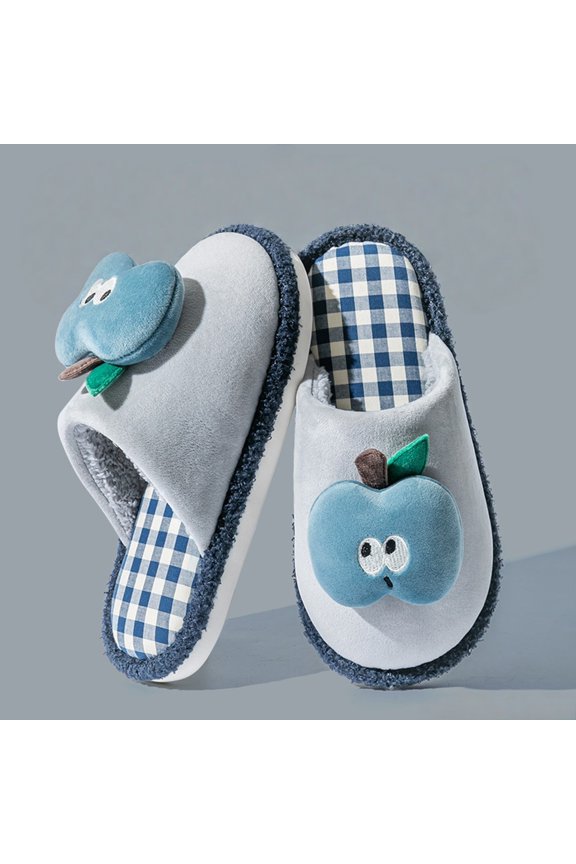 Women's Cute Apple Fruit Fluffy Fuzzy Slipper Comfortable Winter Warm House Slippers Shoes Funny Slipper Comfort Soft Plush Slippers