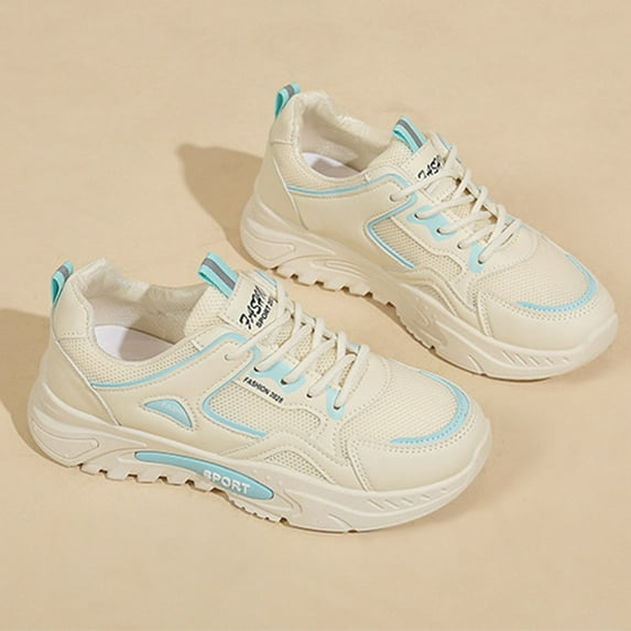 XIMIN Women’s Fashion Color Matching Platform Lace Up Shoes Low Top Lace-up Chunky Mesh Casual Walking Workout Driving Shoes Breathable Non Slip Sneaker