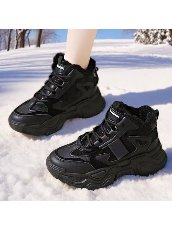 Women's Fashion Comfort High-Top Sport Durable Thick Sole Lace-Up Platform Sneakers Casual Running Walking Shoes Winter Snow Boots Warm Sneaker