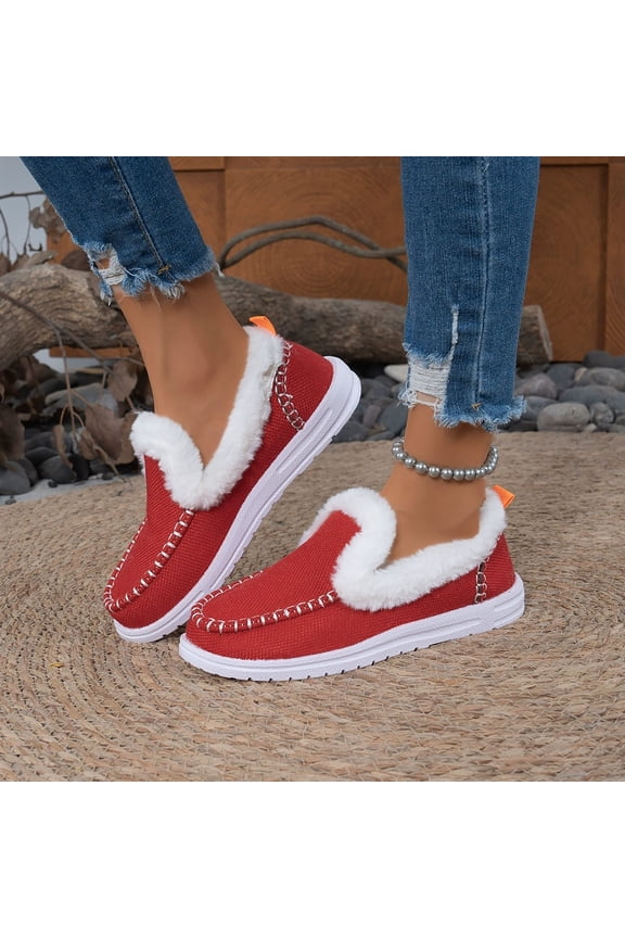 Women's Flat Fluffy Snow Boots Ankle Booties Faux Fur Lining Anti-Slip Slip on Loafer Casual Winter Warm Outdoor Cold Weather Plush Short Booties