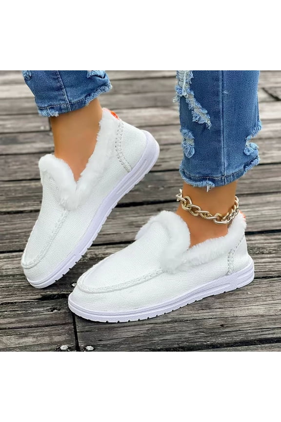 Women's Flat Fluffy Snow Boots Ankle Booties Faux Fur Lining Anti-Slip Slip on Loafer Casual Winter Warm Outdoor Cold Weather Plush Short Booties