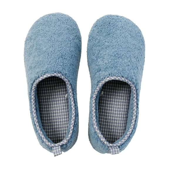 XIMIN Women's Flat Sole Slippers Women's Cozy Fuzzy Slippers Warm Memory Foam Closed Back House Shoes with Indoor Outdoor Anti Rubber Sole Non Slip Comfortable Bedroom Slippers(Blue,US 8.5)