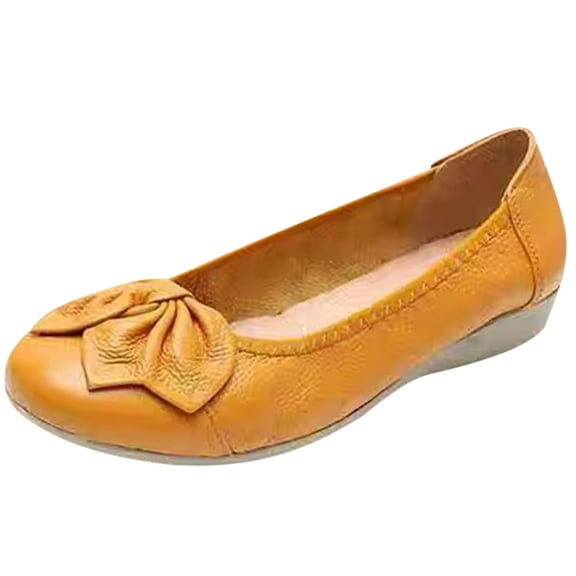 XIMIN Women's Flats Mesh Shoes Faux Suede Round Toe Ballet Dressy Non Slip Solid Color Comfortable Breathable Slip On Walking Casual Shoes Footwear (6.5, Orange)