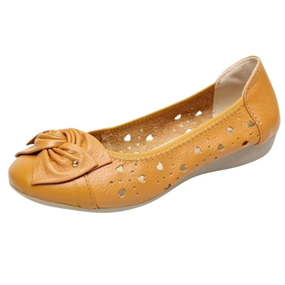 XIMIN Women's Flats Shoes Faux Suede Round Toe Ballet Dressy Fashion Bowknot Flats Wedding Comfortable Slip On Walking Shoes Footwear (8, Orange)