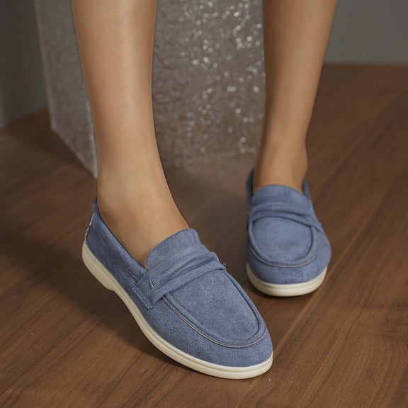 XIMIN Women's Flock Round Closed Toe Flats Shallow Mouth Slip On Casual Shoes Everyday Wear Versatile Footwear for All Season Low Wedge Comfortable Ballerina Flats