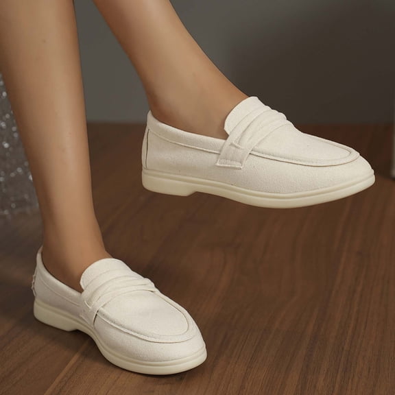 XIMIN Women's Flock Round Closed Toe Flats Shallow Mouth Slip On Casual Shoes Everyday Wear Versatile Footwear for All Season Low Wedge Comfortable Ballerina Flats