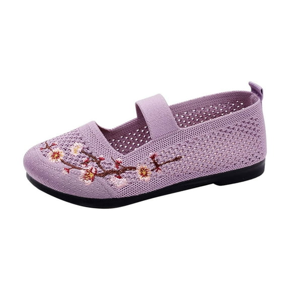 XIMIN Women's Flower Embroidered Slip On Knitting Flat Loafers Breathable Elastic Mesh Comfy Platform Non Slip Walking Nurse Shoes Casual Walking Sneakers (8.5, Purple)