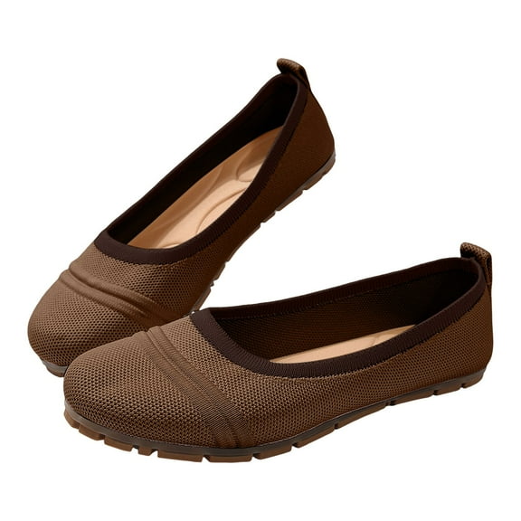 XIMIN Women's Foldable Packable Ballet Flats Wide Toe Box Casual Non Slip Breathable Knit Dress Shoes Dressy Business Work Walking Everyday Wear (8.5, White)