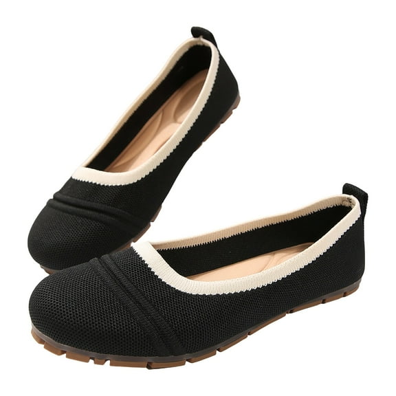 XIMIN Women's Foldable Packable Ballet Flats Wide Toe Box Casual Non Slip Breathable Knit Dress Shoes Dressy Business Work Walking Everyday Wear (8.5, Black)