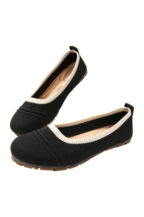 Women's Foldable Packable Ballet Flats Wide Toe Box Casual Non Slip Breathable Knit Dress Shoes Dressy Business Work Walking Everyday Wear (8.5, Black)