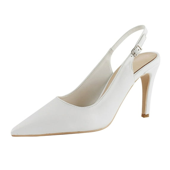 XIMIN Women's Heels Slingback Pointed Stretch Strap Closed Toe Kitten Heels Pumps Shoes for Wedding Party Commuting Office Footwear (9.5, White)