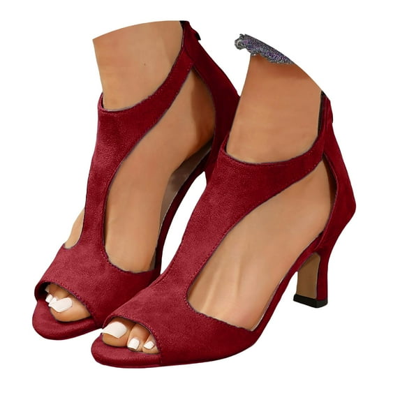 XIMIN Women's High Heels Sandals with Ankle Strap Back Zipper Sexy Kitten Heel T-strap Open Toe Dressy Summer Comfortable Party Shoes Prom Formal Heeled Sandal Pumps