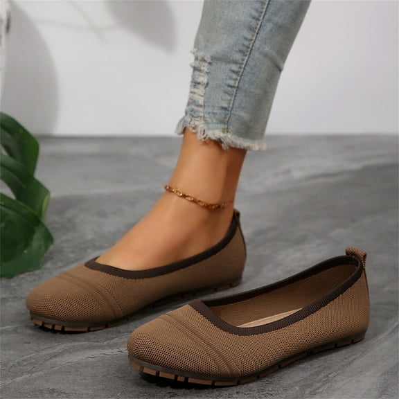 XIMIN Women's Knit Flat Ballet Wide Toe Box Shoes Round Toe Slip on Women Flats for Dressy Casual Wedding Comfort Soft Model Walking Work Office Work Shoes