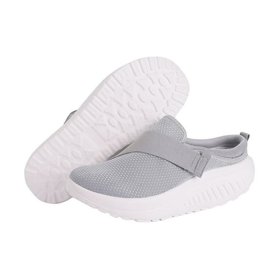 XIMIN Women's Knitted Platform Mules House Slippers with Arch-Support Lightweight Slip On Orthopedic Diabetics Backless Sneakers Non-Slip Walking Shoes for Indoor and Outdoor