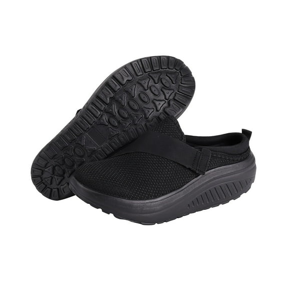XIMIN Women's Knitted Platform Mules House Slippers with Arch-Support Lightweight Slip On Orthopedic Diabetics Backless Sneakers Non-Slip Walking Shoes for Indoor and Outdoor