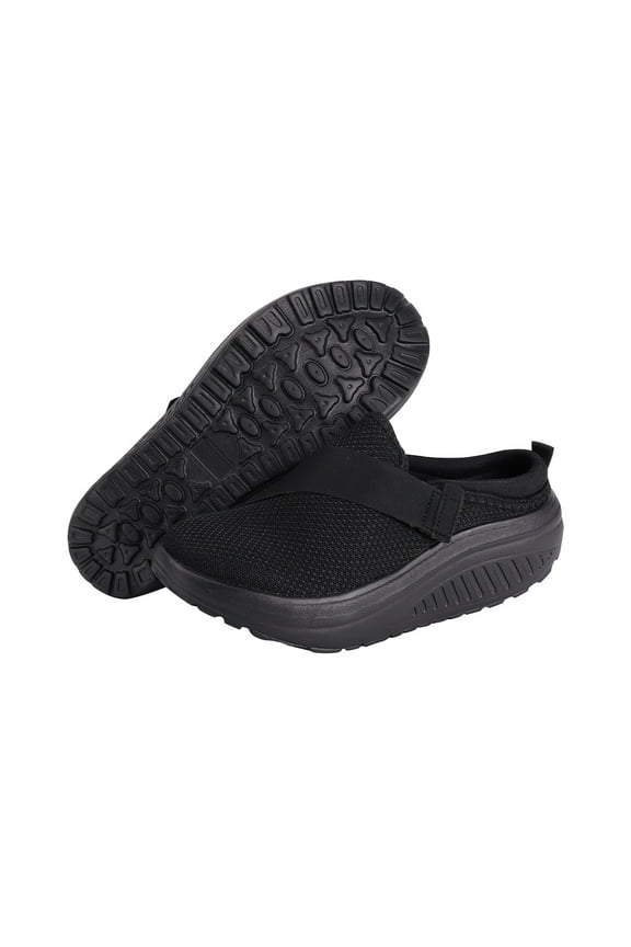 Women's Knitted Platform Mules House Slippers with Arch-Support Lightweight Slip On Orthopedic Diabetics Backless Sneakers Non-Slip Walking Shoes for Indoor and Outdoor