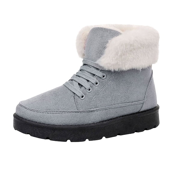XIMIN Women's Lace Up Sports Snow Shoes Cotton Fur Lined Comfortable Winter Warm Fur Lined Ankle Outdoor Single Foot Non-Slip Platform Rubber Sole