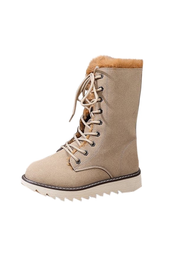 Women's Large Size Insulated Lace-Up Round Toe Flat Sole Mid Calf Boots Anti-Slip Outsole Soft Fabric Lining Suitable Casual Winter Semi-Formal Wear Durable