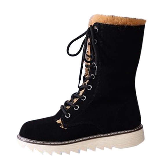 XIMIN Women's Large Size Insulated Lace-Up Round Toe Flat Sole Mid Calf Boots Anti-Slip Outsole Soft Fabric Lining Suitable Casual Winter Semi-Formal Wear Durable