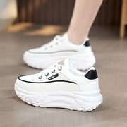 XIMIN Womens Leather Platform Increasing High Heel Leather Upper Sneakers Fashion Chunky Lace Up Sports Trainers High Top Casual Non-Slip Walking Wedge Sneakers