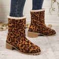 thumbnail image 1 of XIMIN Women's Leopard Print Fur Snow Ankle Booties Comfortable Chunky Block Heels Slip On Fleece Lined Mid Calf Boots Casual Fashion Winter Outdoor Shoes, 1 of 5