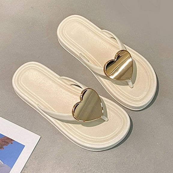 XIMIN Women's Love Charm Slippers Basic Thong Sandals Beach and Shower Non Slip Soft Slippers Fashion Casual Style Summer Beach Footwear (6, White)