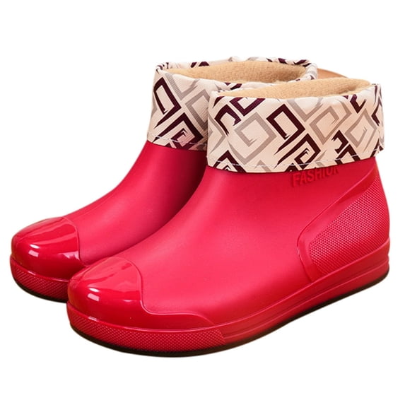 XIMIN Women’s Low-Cut Ankle Rain Boots Waterproof Non-Slip Car Wash Kitchen Wear-Resistant Work Shoes Warm Lined Anti-Slip Wear-Resistant Slip-On Round Toe Water Shoes