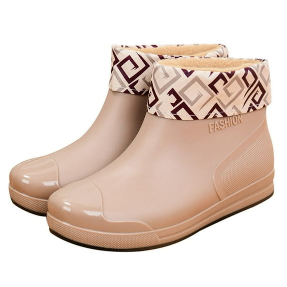 XIMIN Women’s Low-Cut Ankle Rain Boots Waterproof Non-Slip Car Wash Kitchen Wear-Resistant Work Shoes Warm Lined Anti-Slip Wear-Resistant Slip-On Round Toe Water Shoes