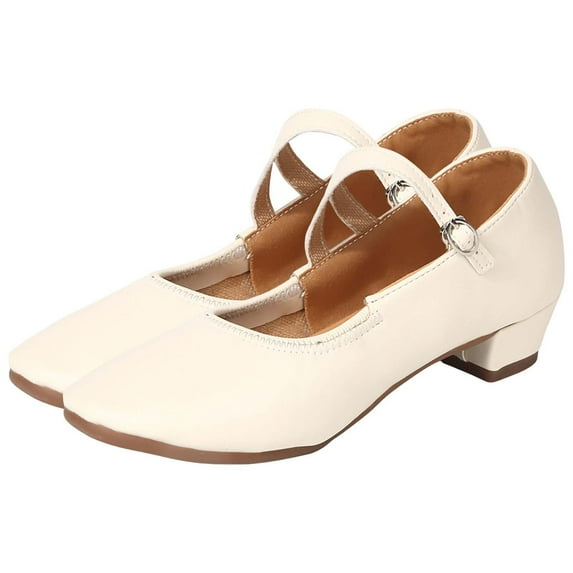 XIMIN Women's Mary Jane Low Heels Dress Pumps Fashion Shoes with Adjustable Ankle Strap Pointed Toe Easy Buckle Low Heel Slip On Flats for Dressy Casual Occasions