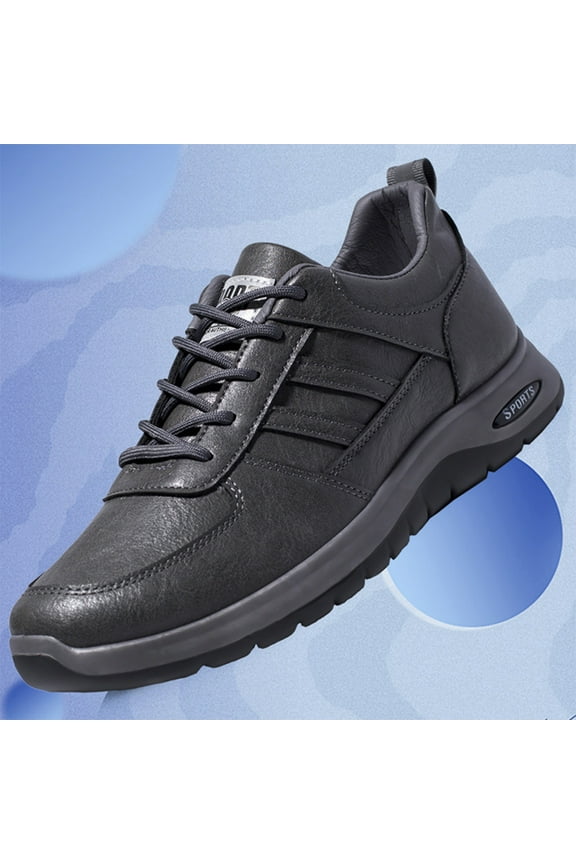 Women's Men’s Lace Up Low-top Orthopedic Leather Wander Hands-Free Wave Range Oxford Casual Fashion Non-Slip Microfiber Leather Shoes (9.5, Grey)