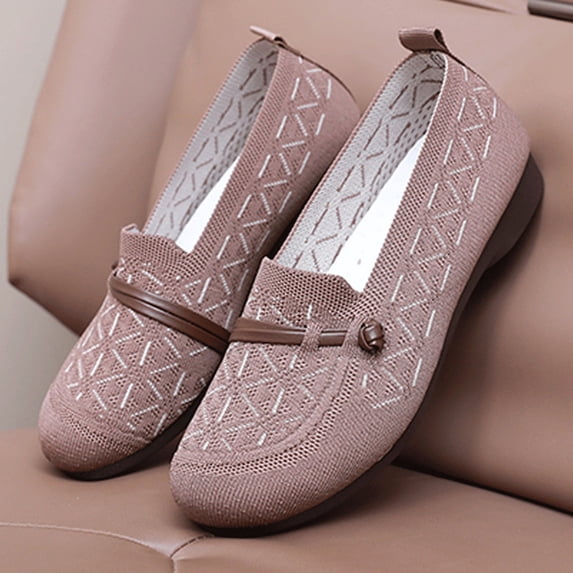 XIMIN Women's Mesh Shoes Flying Woven Orthopedic Round Toe Sneaker Knit Slip On Walking Shoes Breathable Casual Wide Width Dressy Flats Footwear (40, Bronze)