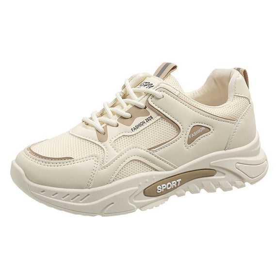 XIMIN Women's Mesh Sneakers - Retro Running Shoes with Patchwork Design, College Style Casual Walking Shoes for Everyday Wear (Beige, 8)
