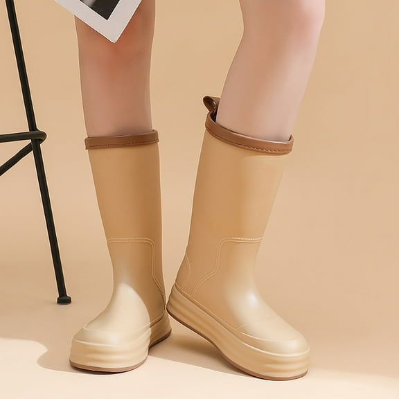 XIMIN Women's Mid-Calf Lightweight Rain Boots for Outdoor Garden Waterproof Comfort Anti-Slip Short Rainboots Soft Cushioned Heeled Rain Shoes