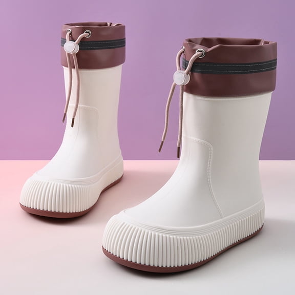 XIMIN Women's Mid Calf Rain Boots Muck Boots Rain Boots Lightweight Portable Garden Shoes Drawstring Boots Easy-on Outdoor Playing Rain Boot